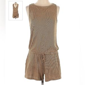 Prana Cinched Waist Grey and White striped Romper Womens Large